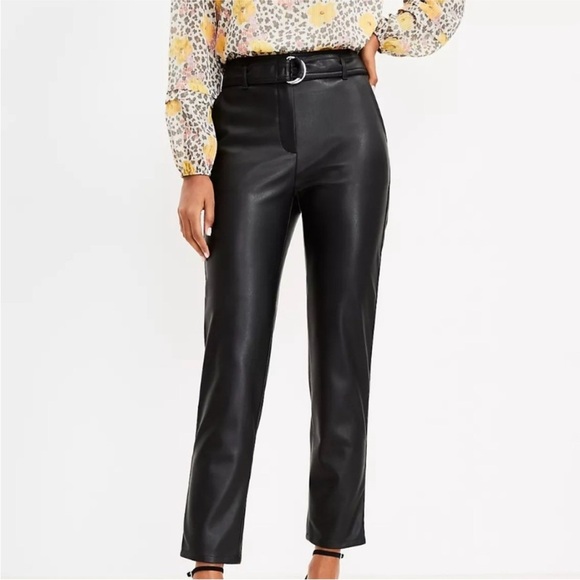Ann Taylor Vegan Leather Belted Ankle Pants - Picture 3 of 8